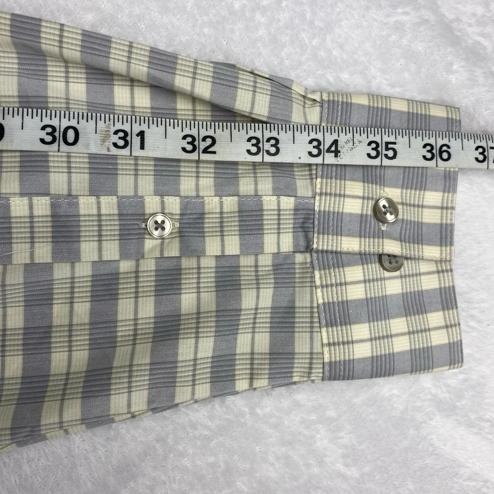 Van Heusen Shirt Mens 17-17.5/34-35 Blue/Cream Plaid Stain Shield Stretch NWT!
